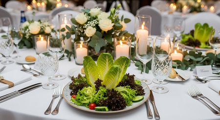 Elegant table setting for wedding or another catered event dinner.の素材