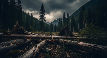 Scenic view of a forest in the Carpathian mountains.の素材