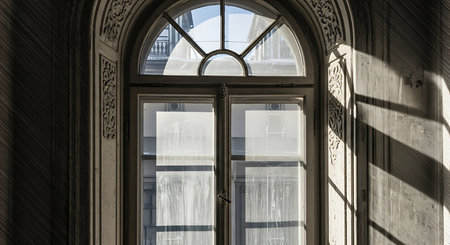 Architecture detail of a window in an old building in Lisbon, Portugalの素材