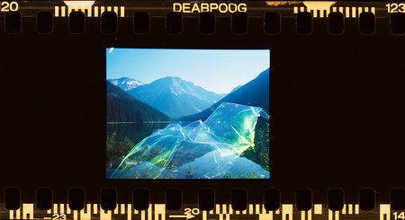 Filmstrip with images of nature and mountains. 3d illustration.の素材