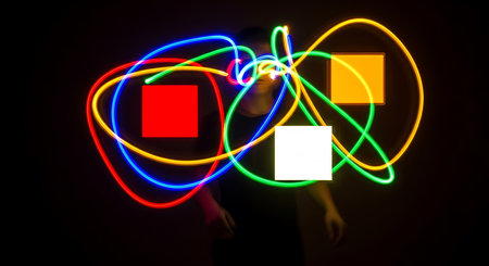 Colorful neon light on a black background. Abstract colorful background.の素材