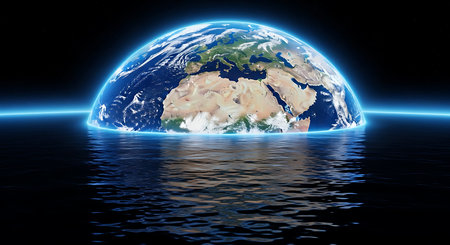 Earth planet in the ocean. 3D rendering. Elements of this image furnished by NASAの素材