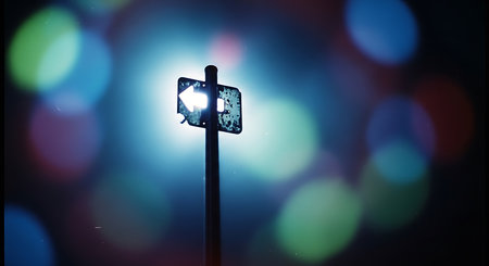 Street lamp on a background of colorful bokeh. Street lightingの素材