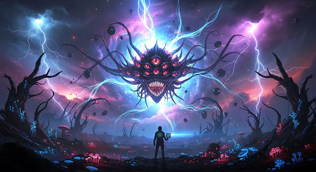 Fantasy alien planet. 3D illustration. Elements of this image furnished by NASAの素材