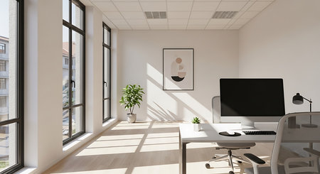 Modern bright office interior 3D rendering mockup computer generated image not photosの素材
