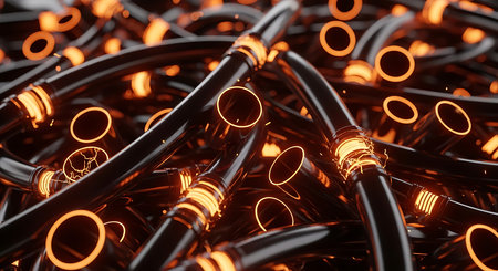 3d rendering of abstract technology background with glowing wires. High tech conceptの素材