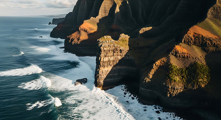 Aerial view of the cliffs on the north coast of Iceland.の素材