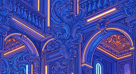 Ornate ornate abstract background in blue and pink colors.の素材