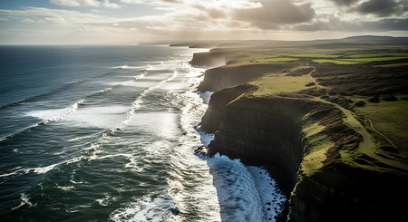 Aerial view of Cliffs of Moher in County Clare, Irelandの素材