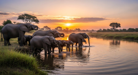 Elephants in Chobe National Park, Botswana, Africaの素材