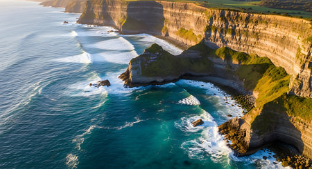 Aerial view of Cliffs of Moher in County Clare, Irelandの素材