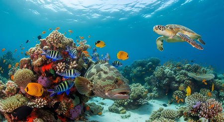 Tropical fish and marine life on a coral reef in the Red Seaの素材