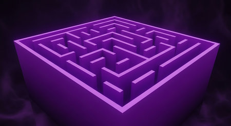 Labyrinth, 3d rendering of a purple maze on a dark backgroundの素材
