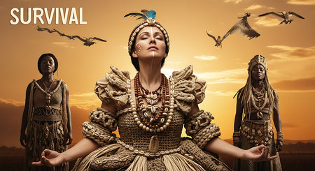 Beautiful woman dressed in traditional costume of the Inca at sunsetの素材