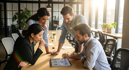 Group of business people working together in modern office. Teamwork conceptの素材