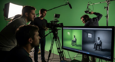 Behind the scenes of a movie. Filmmaking and video production.の素材