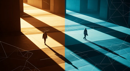 Silhouette of a man standing in an empty room. 3D renderingの素材