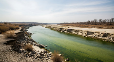 River in the spring steppe. Riverbank. Spring landscape.の素材