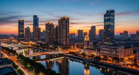 Cityscape of Chongqing at sunset. Chongqing is the capital of China.の素材