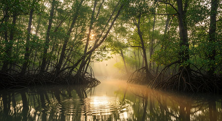 Mangrove forest in the morning with sun light, Thailandの素材