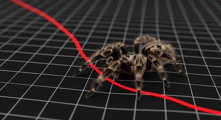 3d render of tarantula on black background with red lineの素材