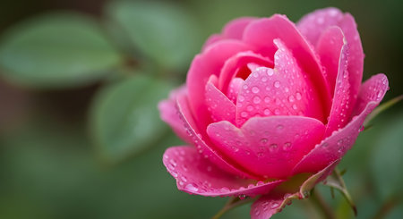 Beautiful pink rose with water drops on the petals. Selective focus.の素材