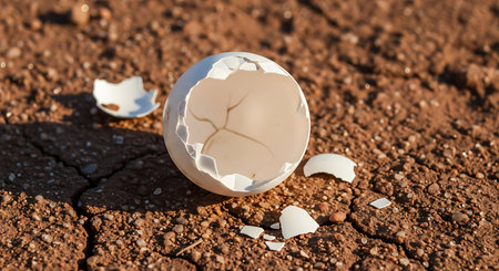 Broken egg shell on the ground. Broken eggshell on the groundの素材