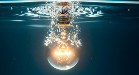 Light bulb in water. Creative idea concept. 3D Renderingの素材