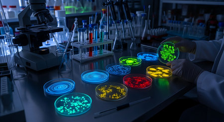 Science technician working with microscope and test tubes in the laboratory. 3D renderingの素材