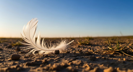 white feather on the ground in the desert at sunset. soft focusの素材
