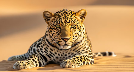 Leopard in the sand, 3d rendering. Computer digital drawing.の素材