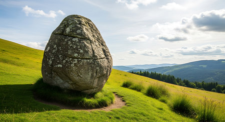 Big stone on the meadow in Carpathian Mountains, Ukraineの素材