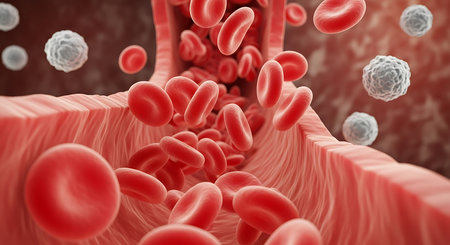 Blood clot, red blood cells flowing in vein, 3D illustrationの素材
