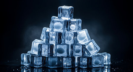 Ice cubes on black background. Ice cubes on black background. Ice cubes on black backgroundの素材