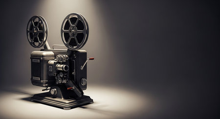 Vintage movie projector on a dark background. 3d Renderingの素材