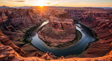 Horseshoe Bend at sunset, Page, Arizona, USAの素材