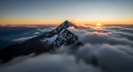 Sunrise over the clouds in the Himalayas, Nepal.の素材