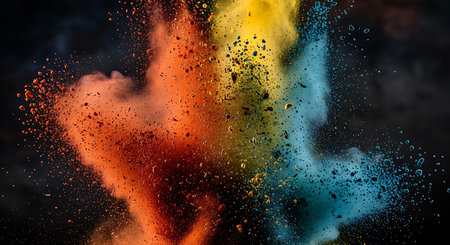 Colorful powder explosion on black background. Colorful dust explode.の素材
