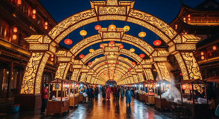 People visit the Christmas market in Milan.の素材