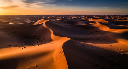 Sunset over the sand dunes of the Sahara desert in Moroccoの素材