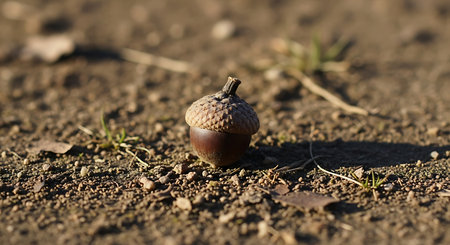 Acorn on the ground in autumn. Shallow depth of field.の素材