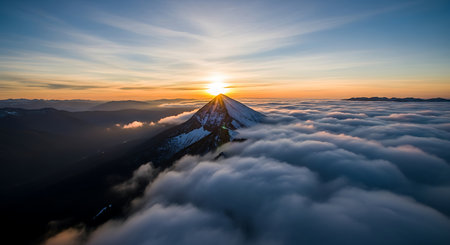 Mt. Fuji from the top of the mountain at sunrise.の素材