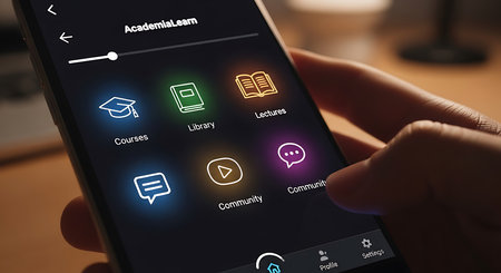 Education concept on mobile phone screen. All screen graphics are made up.の素材