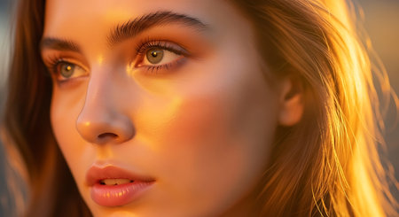 Close-up portrait of a beautiful young woman with bright makeup.の素材