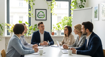 Group of business people working together in modern office. Businessmen and businesswomen sitting at table and discussing new project. Teamwork conceptの素材