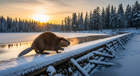 Capybara (Myocastor coypus) in winter landscapeの素材