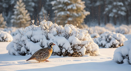 Red-legged Partridge (Alectoris ruficollis) in the snowの素材
