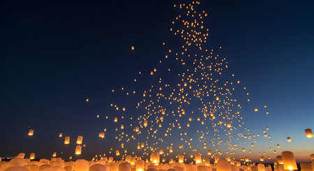 Floating lanterns in the sky at night,Thailand.の素材