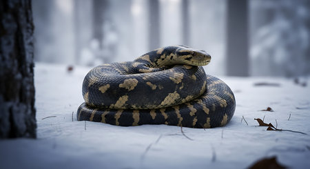 3D Rendered image of a Burmese Python (Python reticulatus)の素材