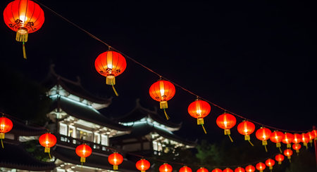 chinese lanterns in chinese temple at night, chinaの素材